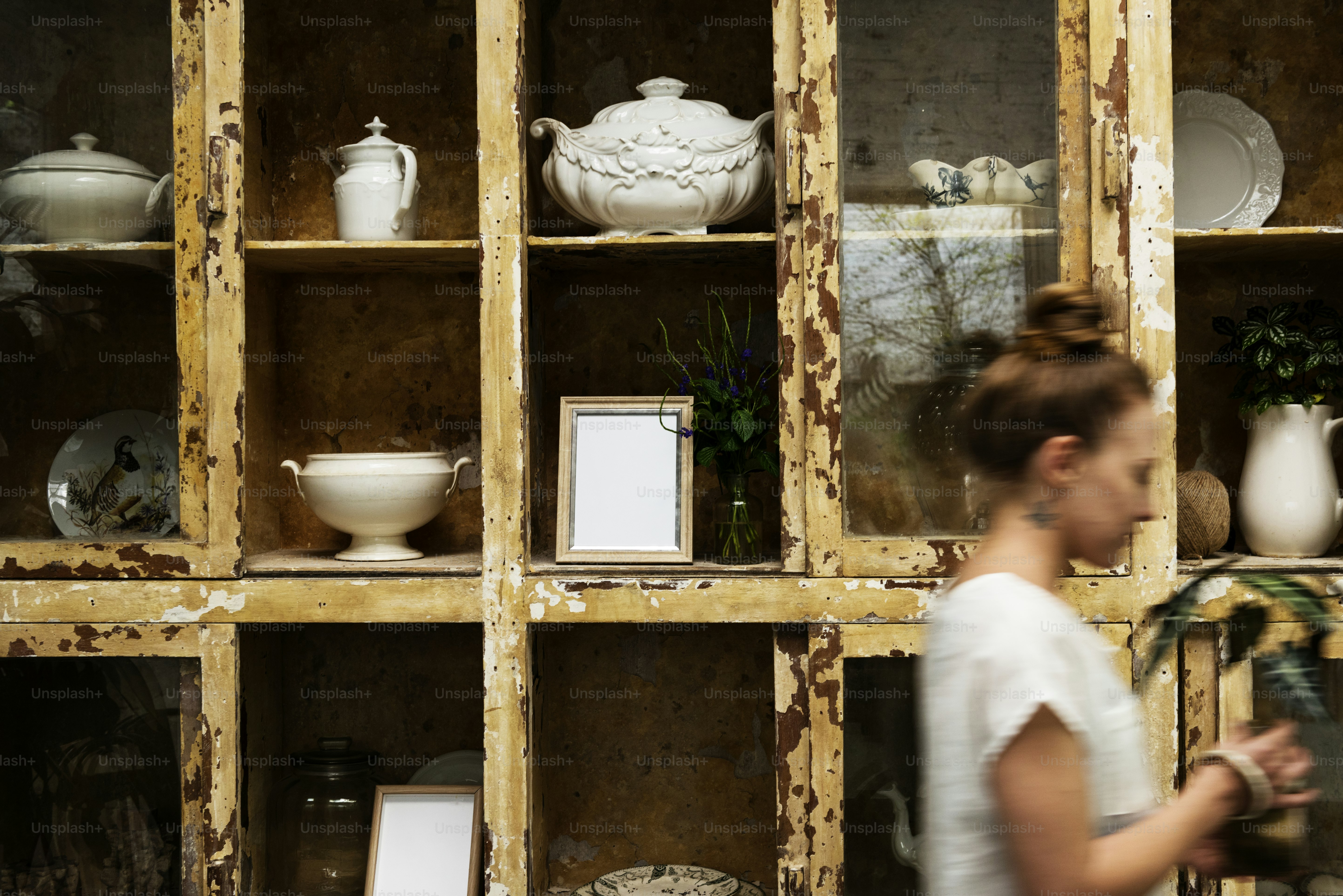 Woman walking at ceramics shop